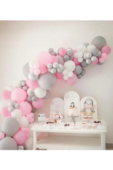 Pazariz Pembe Gri Beyaz Balon Zincir ürün görseli 1