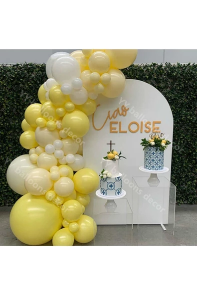 Pazariz Pastel Sarı Makaron Sarı Ve Beyaz Balon Zinciri 100 Adet ürün görseli 1