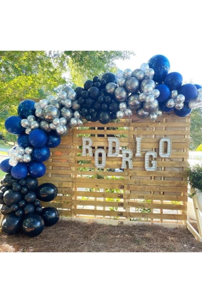 Pazariz Krom Gümüş Pastel Gece Mavisi Koyu Mavi Balon Zinciri 100 Adet ürün görseli 1