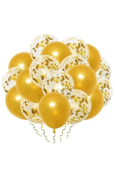 Pazariz 12 Inç Standart Boy Konfetili Balon 20 Adet Altın ürün görseli 1