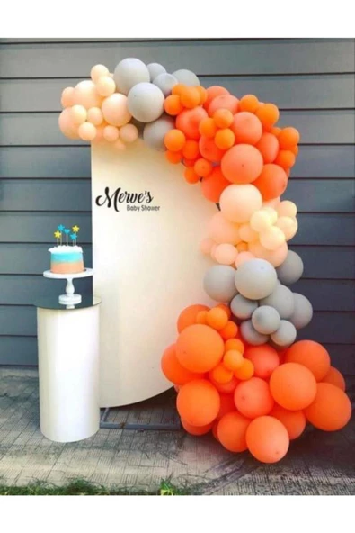 Pazariz Pastel Turuncu Gri Ve Somon Balon Zinciri 100 Adet ürün görseli 1