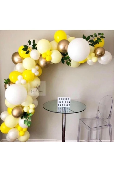 Pazariz Krom Gold Pastel Beyaz Pastel Sarı Metalik Sarı Renklerde Balon Zincir ürün görseli 1