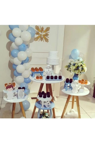 Pazariz Makaron Mavi Pastel Beyaz Balon Zinciri ürün görseli 1