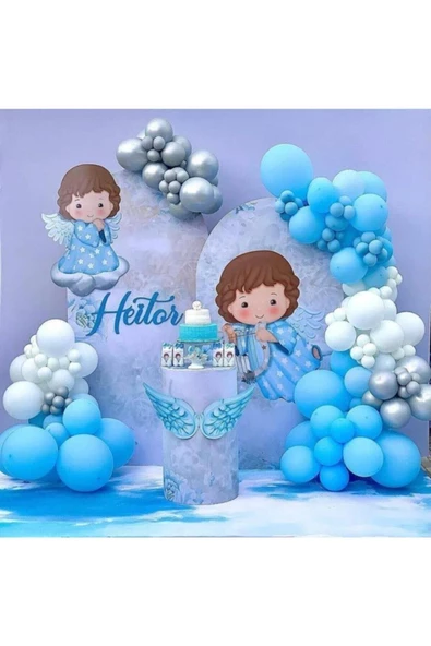 Pazariz Krom Gümüş Mavi Beyaz Balon Zincir ürün görseli 1