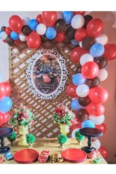 Pazariz Araba Temalı Balon Zincir Kırmızı Beyaz Kahverengi Mavi Set 100 Adet ürün görseli 1