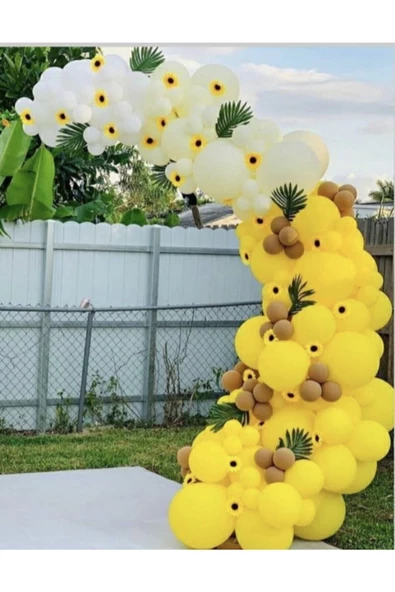 Pazariz Pastel Karamel Sarı Ve Beyaz Balon Zinciri 100 Adet ürün görseli 1