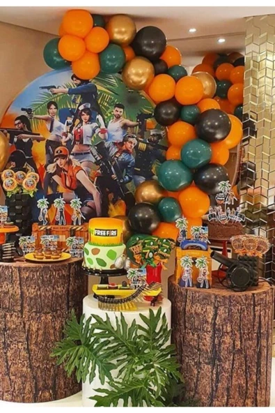 Pazariz Pastel Balon Koyu Yeşil Siyah Turuncu Metalik Gold Balon Zinciri ürün görseli 1