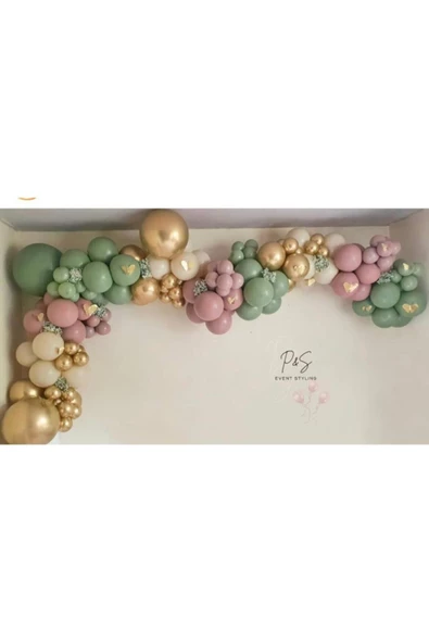 Pazariz Krom Gold Küf Yeşili Toz Pembe Ve Ten Rengi Balon Zinciri 100 Adet ürün görseli 1