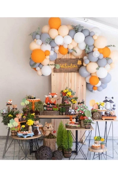 Pazariz Pastel Turuncu Gri Somon Beyaz Balon Zinciri 100 Adet ürün görseli 1