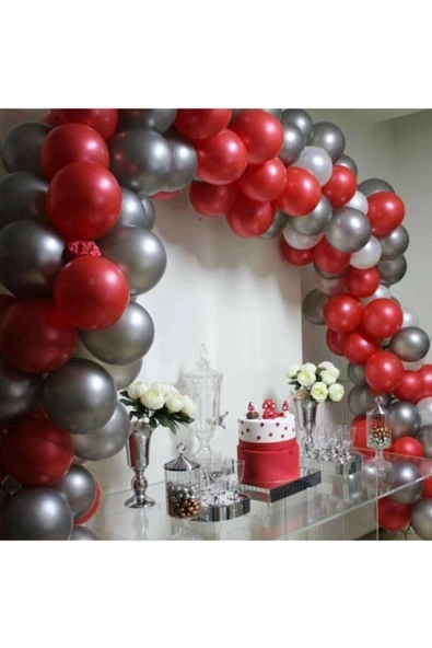 Pazariz Star 100 Adet Metalik Balon (Kırmızı, Gümüş) +Balon Zinciri Hediye ürün görseli 1