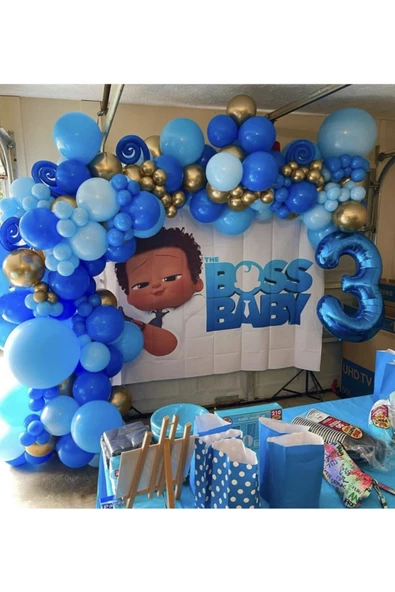 Pazariz Krom Gold Ve Mavi Tonları Patron Bebek Balon Zinciri Konsept 100 Adet ürün görseli 1