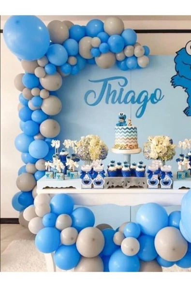 Pazariz Pastel Mavi Ve Gri Balon Zinciri 100 Adet ürün görseli 1