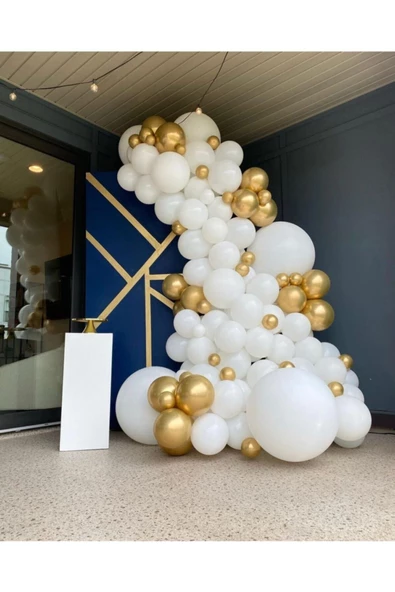 Pazariz Krom Gold Pastel Beyaz Balon Zinciri 100 Adet ürün görseli 1