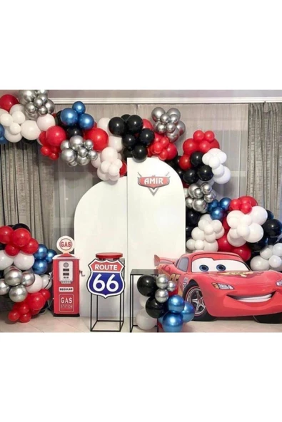 Pazariz Krom Gümüş Mavi Pastel Siyah Kırmızı Ve Beyaz Balon Zinciri 100 Adet ürün görseli 1