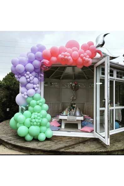 Pazariz Pastel Mint Yeşili Lila Ve Makaron Pembe Balon Zinciri 100 Adet ürün görseli 1