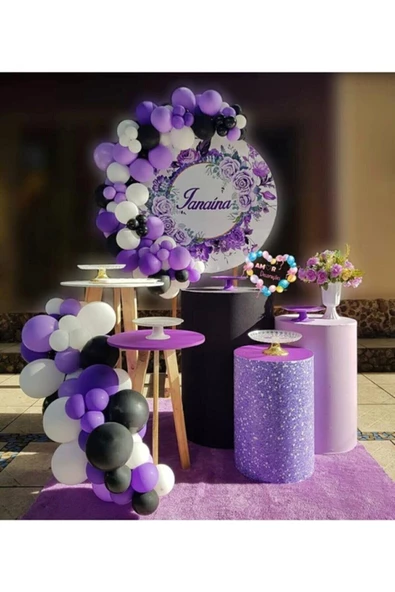 Pazariz Pastel Lila Beyaz Siyah Balon Zincir ürün görseli 1