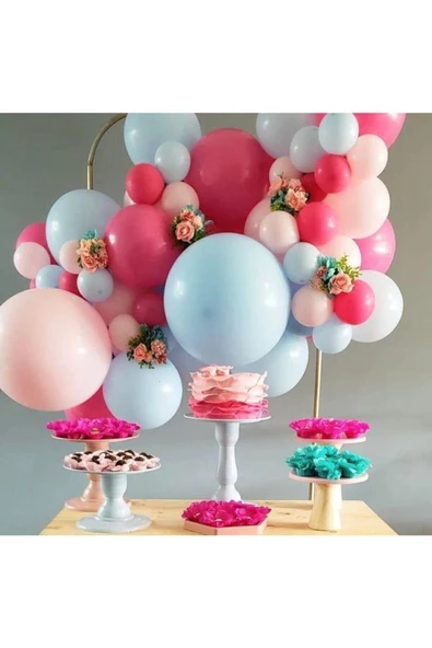 Pazariz Pastel Fuşya Makaron Pembe Ve Mavi Balon Zinciri 100 Adet ürün görseli 1
