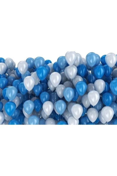 Pazariz 25 Adet Metalik Sedefli (koyu Mavi-beyaz) Karışık Balon Helyumla Uçan ürün görseli 1