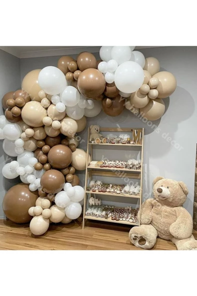 Pazariz Pastel Kahverengi Beyaz Ve Ten Rengi Balon Zinciri 100 Adet ürün görseli 1