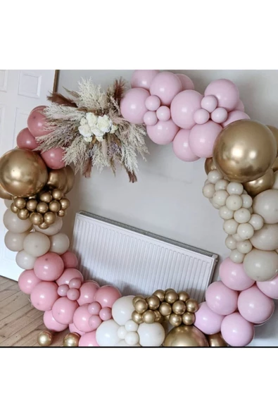 Pazariz Krom Gold Makaron Pembe Toz Pembe Ve Ten Rengi Balon Zinciri 100 Adet ürün görseli 1