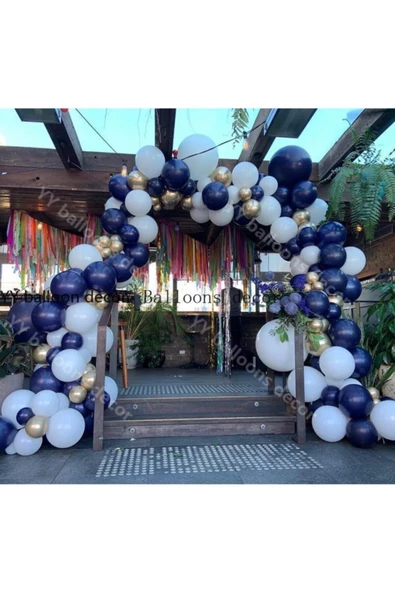 Pazariz Krom Gold Gece Mavisi Ve Beyaz Balon Zinciri 100 Adet ürün görseli 1