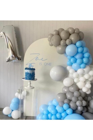 Pazariz Pastel Beyaz Gri Ve Makaron Mavi Balon Zinciri 100 Adet ürün görseli 1