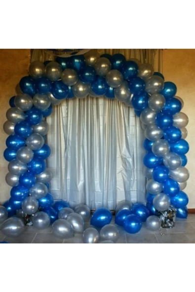 Pazariz 100 Adet Mavi Gümüş Balon Ve 5 Metre Balon Zinciri ürün görseli 1