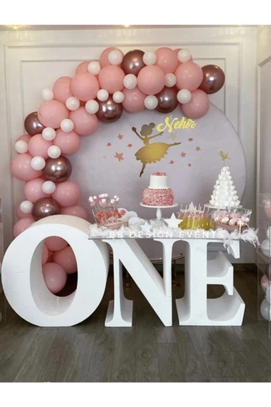 Pazariz Krom Pembe Pastel Makaron Pembe Ve Beyaz Balon Zinciri 100 Adet ürün görseli 1