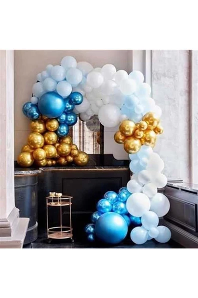 Pazariz Mavi Gold Krom Zincir Balon Seti ürün görseli 1