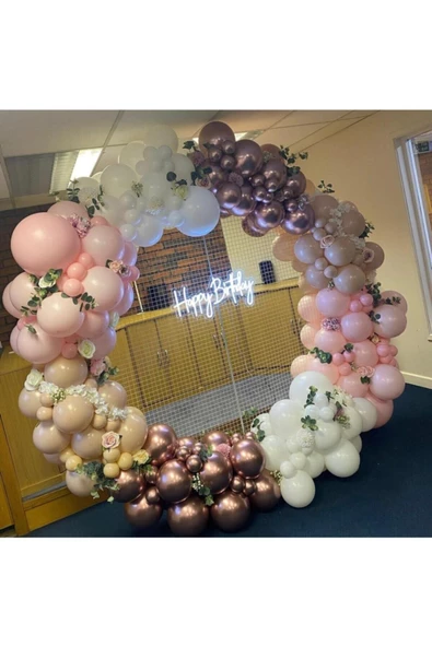 Pazariz Krom Pembe Pastel Pembe Ten Rengi Ve Beyaz Balon Zinciri 100 Adet ürün görseli 1
