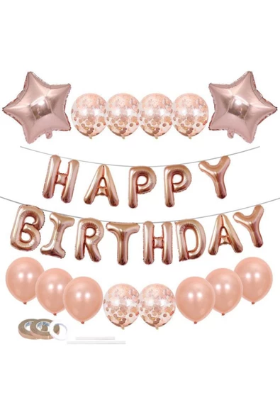 Pazariz Rose Gold Happy Birthday Doğumgünü Seti ürün görseli 1