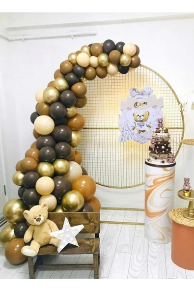 Pazariz 105 Adet Karamel Kahve Çikolata Kahve Somon Krom Gold Balon Balon Zincir ürün görseli 1