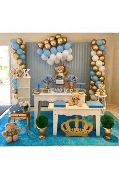 Pazariz 100 Adet Mavi Beyaz Metalik Gold Krom Balon Ve Balon Zinciri Konsept Parti ürün görseli 1