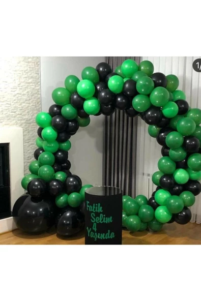 Pazariz Siyah Yeşil Konsept Zincir Balon 100 Adet Balon Zinciri 5 M ürün görseli 1