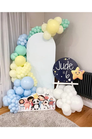 Pazariz Makaron Mavi Sarı Lila Ve Beyaz Balon Zinciri 100 Adet ürün görseli 1