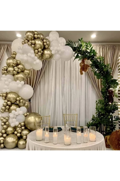 Pazariz Beyaz Ve Gold Krom Balon Zinciri 100 Adet ürün görseli 1