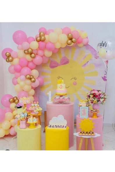 Pazariz Krom Gold Makaron Sarı Makaron Pembe Balon Balon Konsept Zincir ürün görseli 1