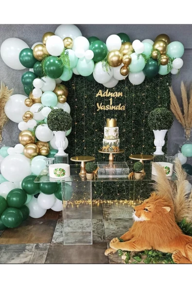 Pazariz Yeşil Beyaz Gold Zincir Balon Seti 100 Adet ürün görseli 1