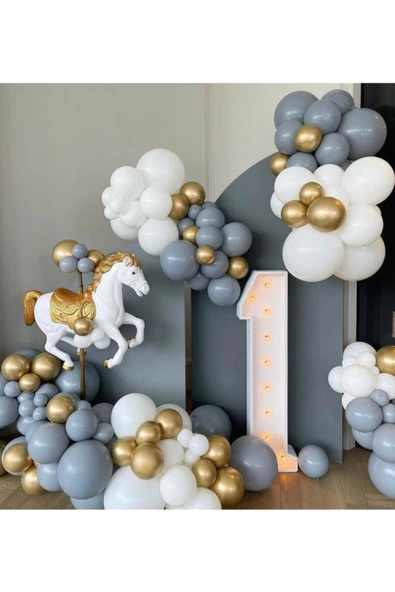 Pazariz Krom Gold Pastel Gri Ve Beyaz Balon Zinciri 100 Adet ürün görseli 1