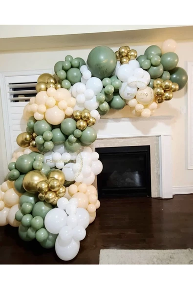 Pazariz Krom Gold Küf Yeşili Beyaz Ve Somon Balon Zinciri 100 Adet ürün görseli 1