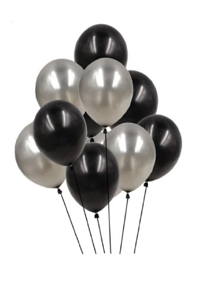 Pazariz 100 Adet Siyah Gümüş Balon Ve 5 Metre Balon Zinciri ürün görseli 1