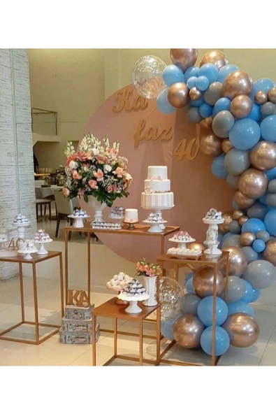Pazariz Paastel Mavi Gri Krom Gold Balonlar Balon Zinciri ürün görseli 1