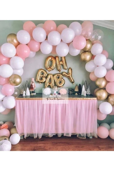 Pazariz Krom Gold Makaron Pembe Pastel Beyaz Balon Konsept Balon Zincir ürün görseli 1