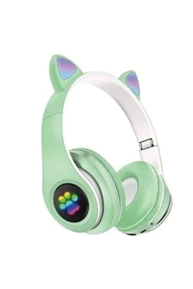 Pazariz Rgb Işıklı Kedi Kulaklı Kulaküstü Bluetooth Kulaklık Yeşil ürün görseli 1