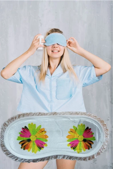 Pazariz Pembecin Uyku Göz Bandı Maskesi Işık Önleyici Gözlük Maske Bant Eye Mask Çiçekli (1adet) ürün görseli 1