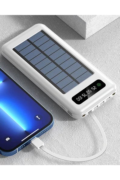 Pazariz 20000 Mah Powerbank Göstergeli Powerbank Solar Powerbank Güneş Enerjili Fenerli 4 Çıkışlı ürün görseli 1