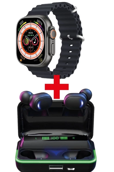 Pazariz Gs8 Watch 8 Ultra Akıllı Saat Siyah Watch 2.02 Inc E10 Oyuncu Bluetooth Kulaklık Hediye ürün görseli 1