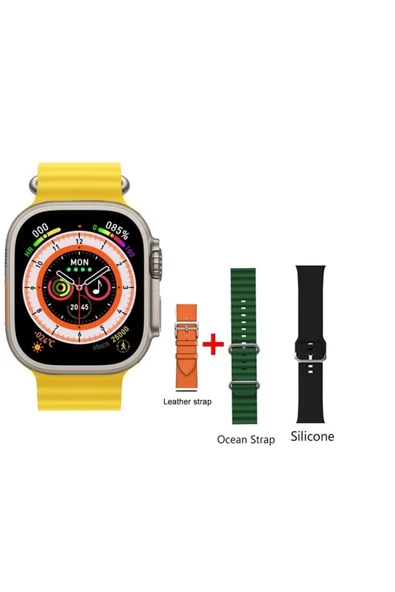 Pazariz Watch 8 Ultra 49mm Amax Ultra Akıllı NFC - GPS - Kablosuz Şarj Sarı Kordonunu Seç ürün görseli 1