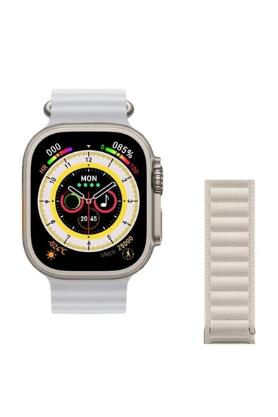 Pazariz Watch 8 Ultra 49mm Amax Ultra Akıllı NFC - GPS - Kablosuz Şarj BEYAZ Kordonunu Seç ürün görseli 1