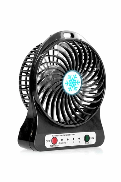 Pazariz Şarjlı Mini Vantilatör Masa Üstü 3 Kademeli Usb Mini Fan Siyah ürün görseli 1